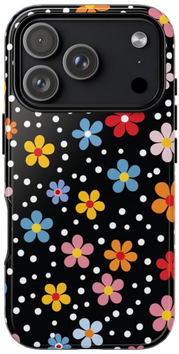 Vrolijk Bloemen- en Stippenpatroon – Telefoonhoesje Geschikt voor iPhone 17 Pro