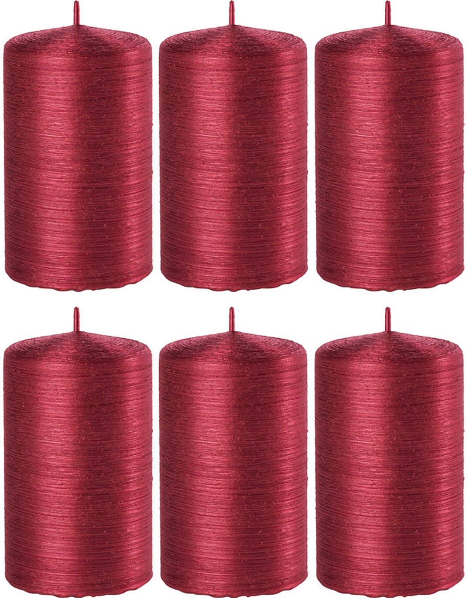 Enlightening Candles Cilinderkaars/stompkaars - 6x - rood - 6 x 10 cm - 25 branduren - sfeerkaarsen - kaarsen - Woondecoraties