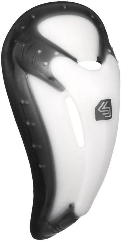 Zwart/witte cup met grijs logo, ontworpen voor bescherming.