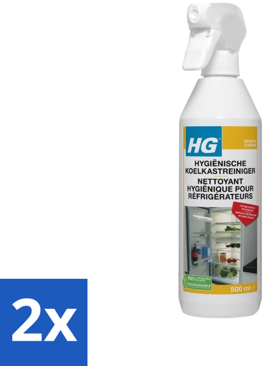 2 x HG Hygienische Koelkast Reiniger 500 ml - Koelkastreiniger - Koelkast Schoonmaken - Hygiënische Koelkast - Snel Drogend - Streeploos Schoonmaken