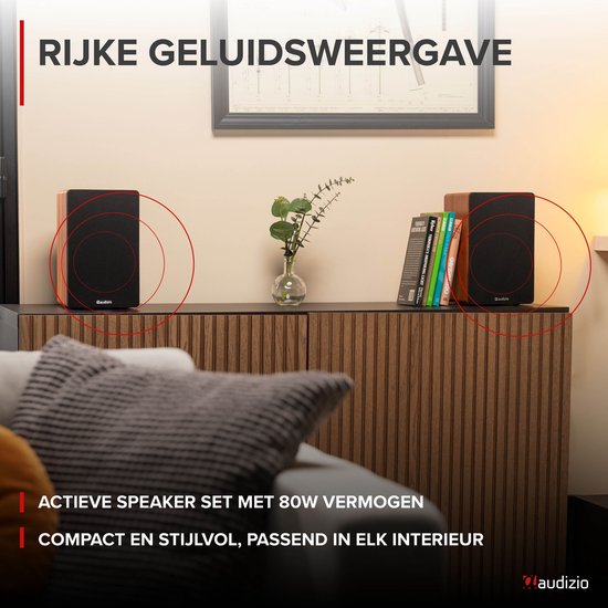 HiFi speakers - Audizio KS01 - Boekenplank speakers - Bluetooth - Houtlook - 80W van Audizio — afbeelding 3