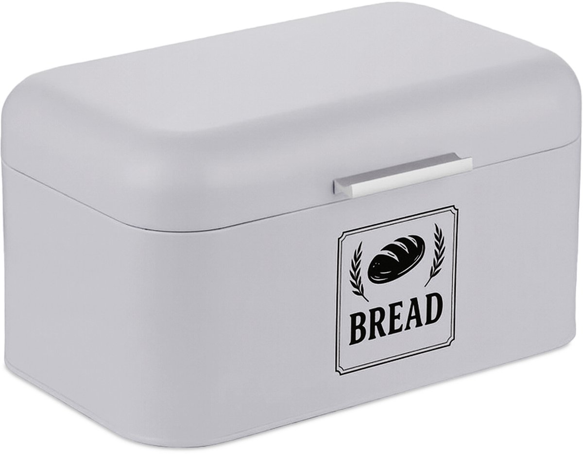 Broodtrommel aanrecht - 16,5x30x19 cm - met handvat - metaal - grijs