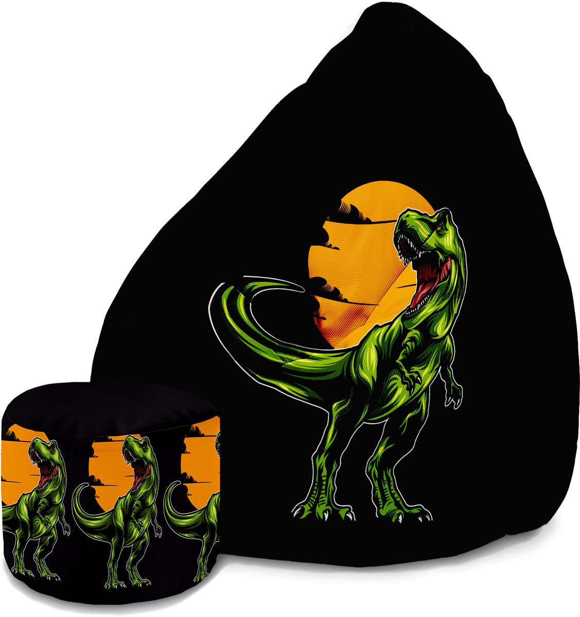 DreamRoots Oxford Zitzak voor Volwassenen – Luxe Beanbag met Voetsteun en Afneembare Hoes – Inclusief Vulling – 80x80x120 cm - Wild Dinosaur