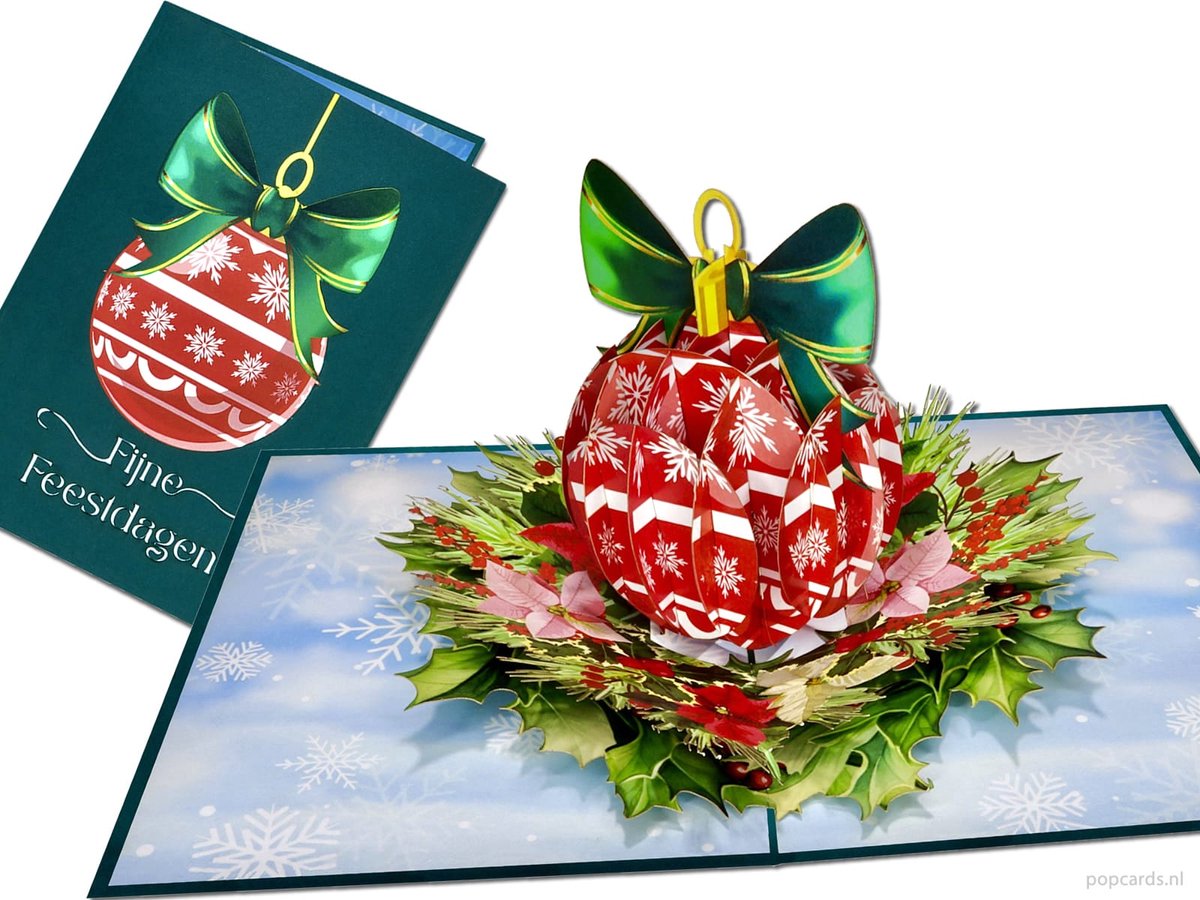 Popcards pop-up kaart – Prachtige Kerstkaart met Versierde Kerstbal Kerstboom 3D kaart wenskaart