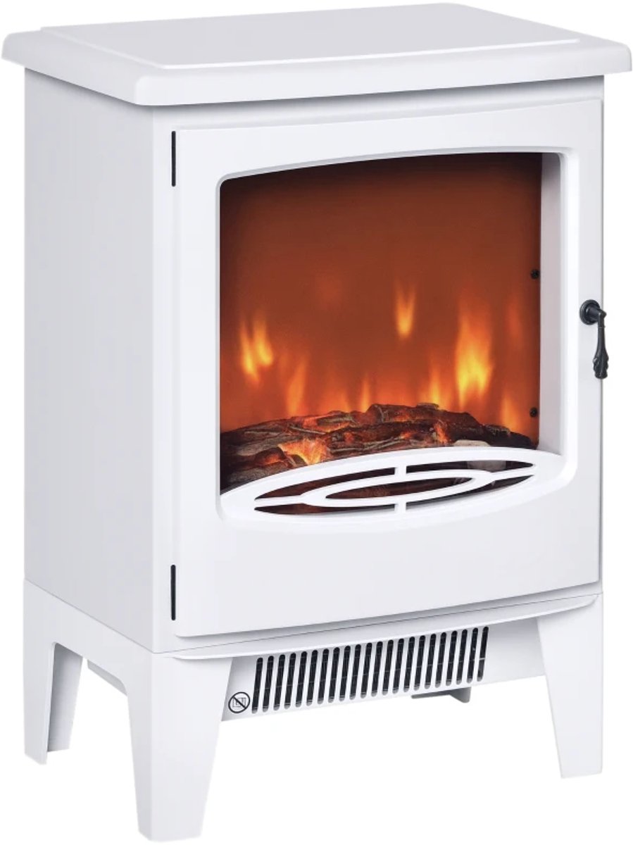 Sfeerhaard Elektrisch - Haard met Verwarming - met LED-vlameffect - 900/1800 W - Kachel Vrijstaand - Openhaard - decoratieve haard - Wit