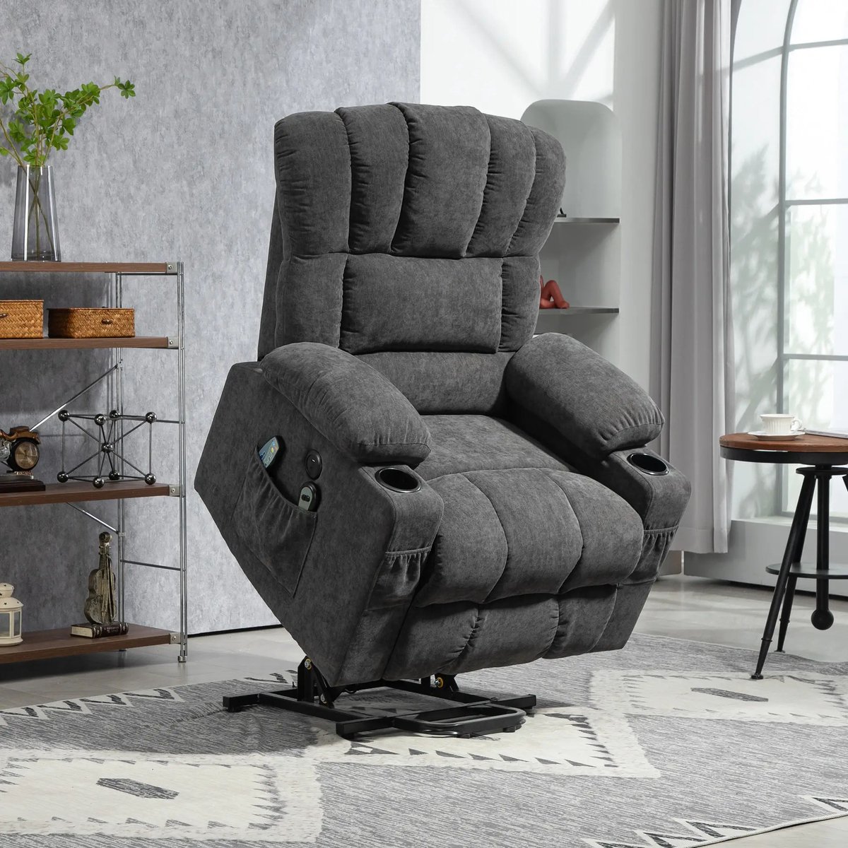 Sta op stoel elektrisch - Relaxfauteuil - Zetel - Stof - 1 persoons - Met armleuning - Zeer comfortabel - Elektrisch - Donkergrijs – foto 2