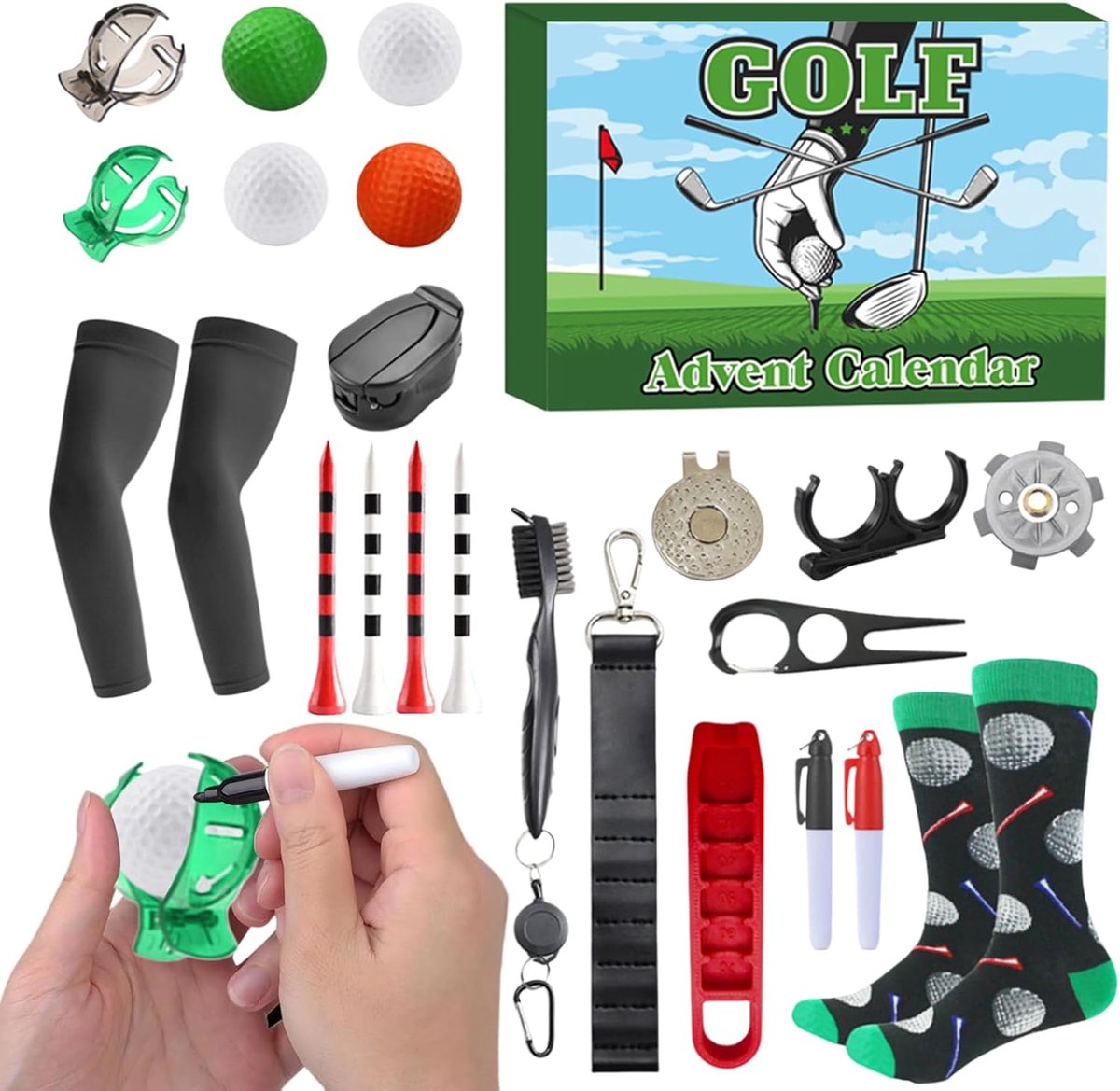 Kerstkalender Advent, Golfkalender Advent voor Mannen | 24-dagen Markers Tees Ballen voor Vakantie voor Man Minnaar Echtgenoot Enthousiasteling Beginner Vader Vriend Vader Sportfan - Cyslmuk®