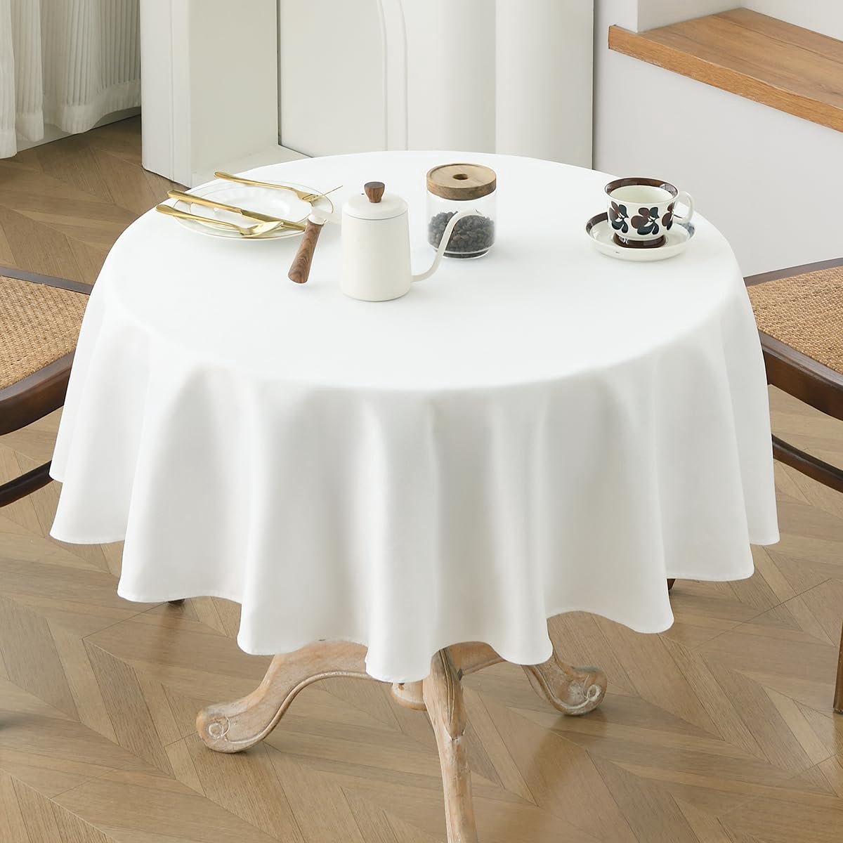 Azomor® Ronde tafelkleed 140 cm waterafstotend en wasbaar met linnenlook