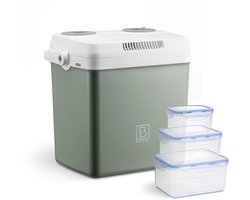 Brisby 25 Liter Elektrische Koelbox, Frigobox Deluxe met 12V, 220/230 Volt Aansluiting voor Auto en Camping – AC/DC - Coolbox - Divider en Deksel vergrendelstand - GROEN