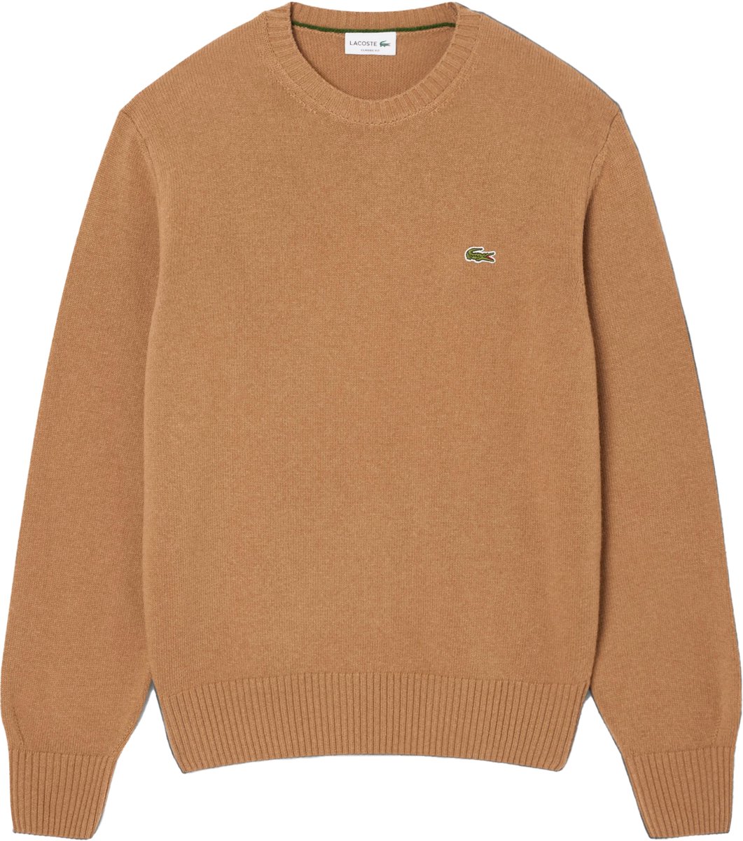Lacoste herentrui wol O-hals caramel Beige