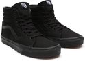 Paar zwarte Vans SK8-Hi sneakers met veters en Off The Wall-tonglabel.