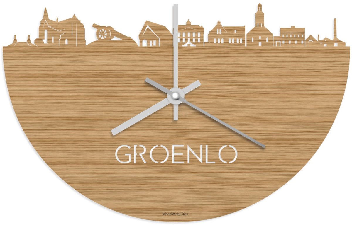 Skyline Klok Groenlo Bamboe hout - Ø 40 cm - Stil uurwerk - Wanddecoratie - Meer steden beschikbaar - Woonkamer idee - Woondecoratie - City Art - Steden kunst - Cadeau voor hem - Cadeau voor haar - Jubileum - Trouwerij - Housewarming - WoodWideCities