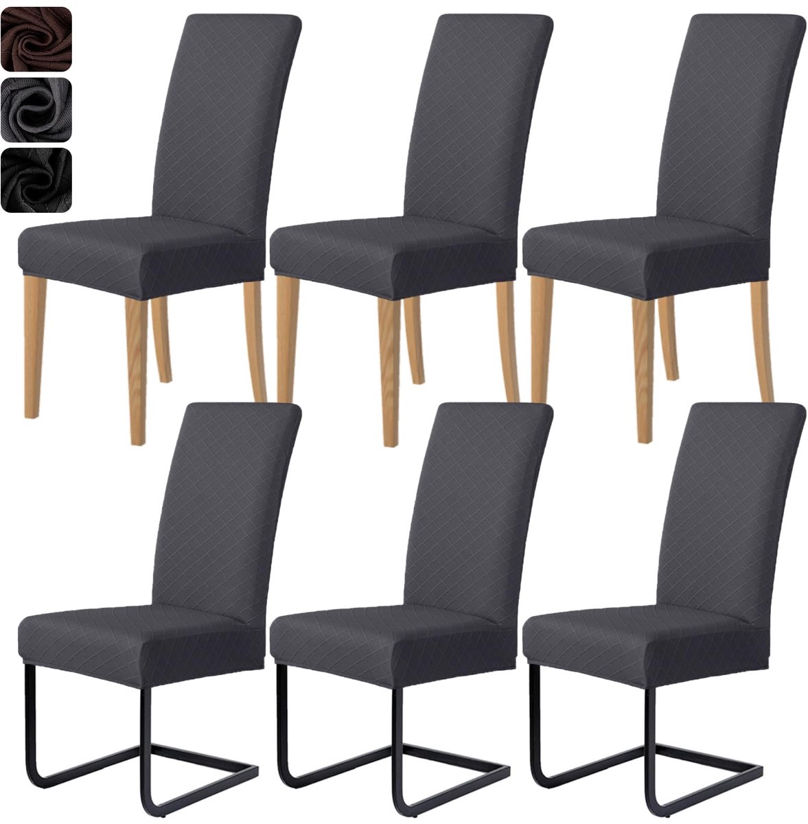 Ibenzoa® Set van 6 elastische stoelhoezen voor eetkamerstoelen in donkergrijs