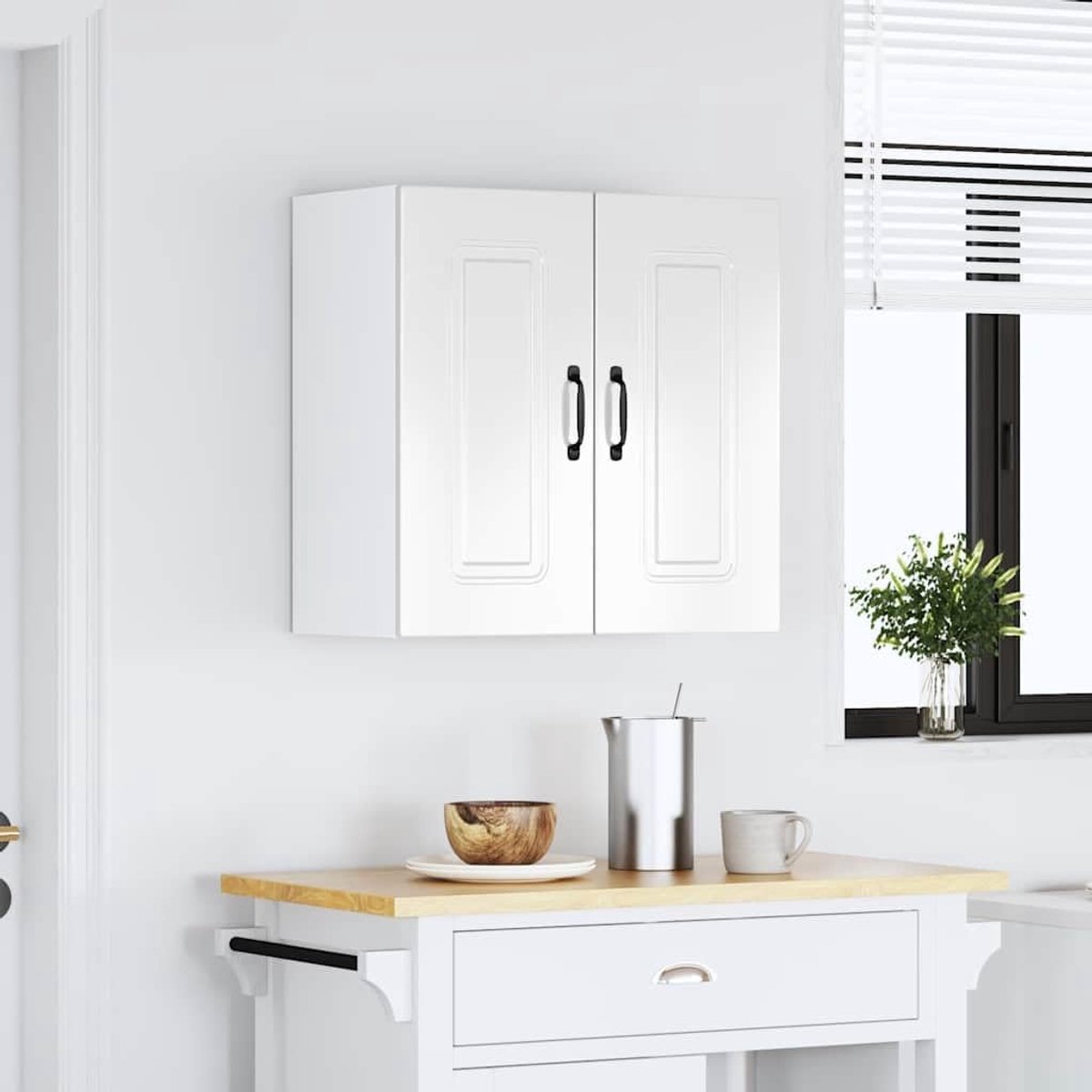 Hoogglans witte keukenwandkast - moderne hangkast met deuren en opbergplanken, duurzaam bewerkt hout, ruimtebesparende keukenopbergeenheid - Meda Home Store