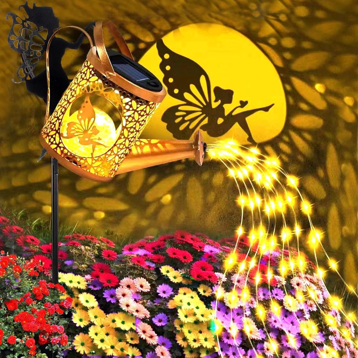 Solar Watering Can - Garden Lights - Buiten Decoratie - Vintage LED Design - 22 x 16 cm - Vintage Koper