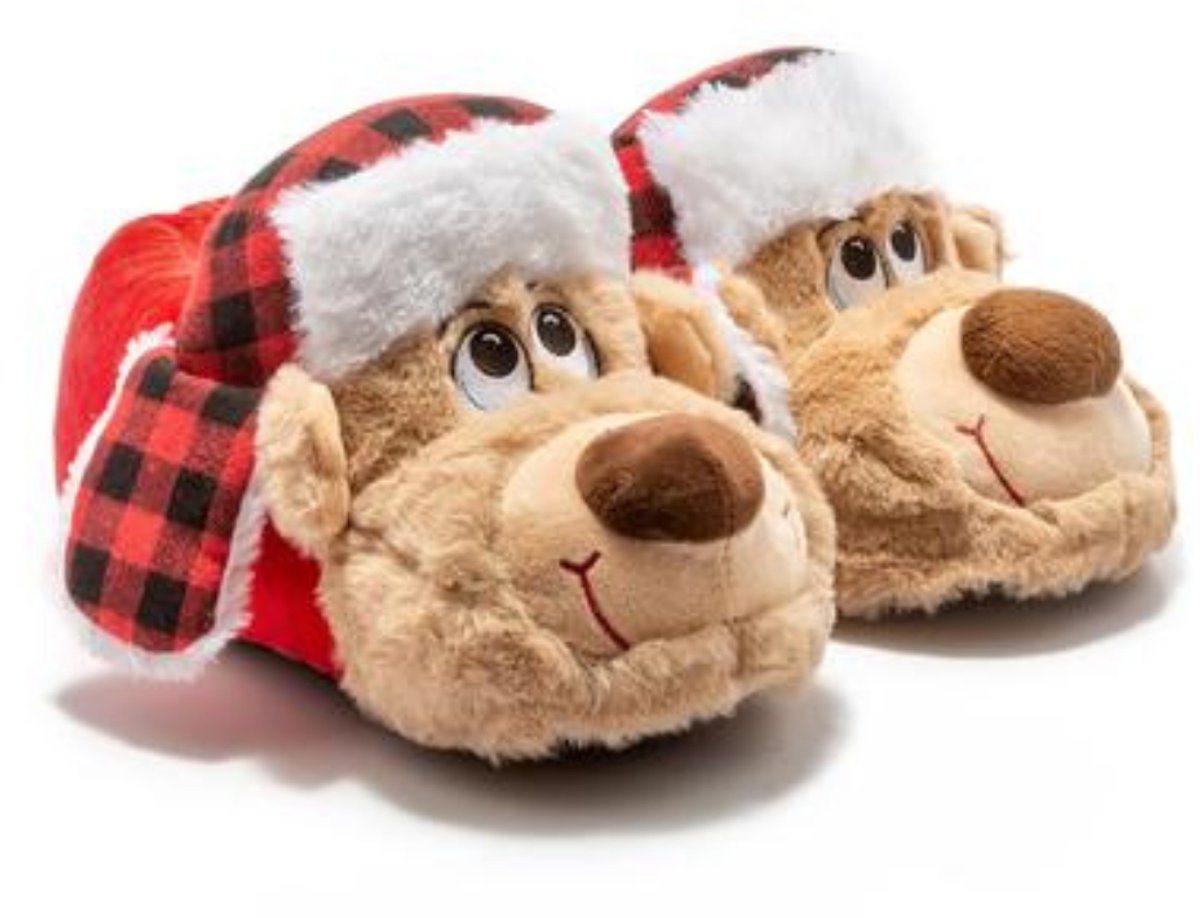 Berussa - Twigy Goldi Unisex Pantoffels - Beige/Rood - Warm & Zacht Pluche - Antislipzool - Cadeautip - Maat 36 t/m 44