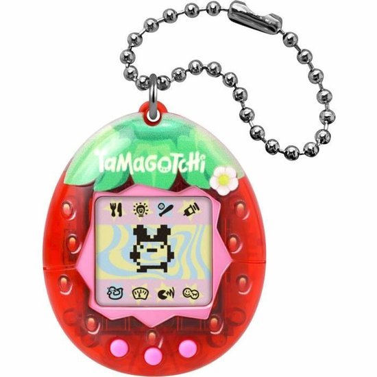 Bandai – Tamagotchi Original – Fresh Strawberry – Interactief dier met LCD-scherm in het Frans, 3 knoppen en minispelletjes – Cadeau-idee virtueel dierenspel – Aardbeienpatroon – Kinderspeelgoed 8 jaar en ouder – 42998