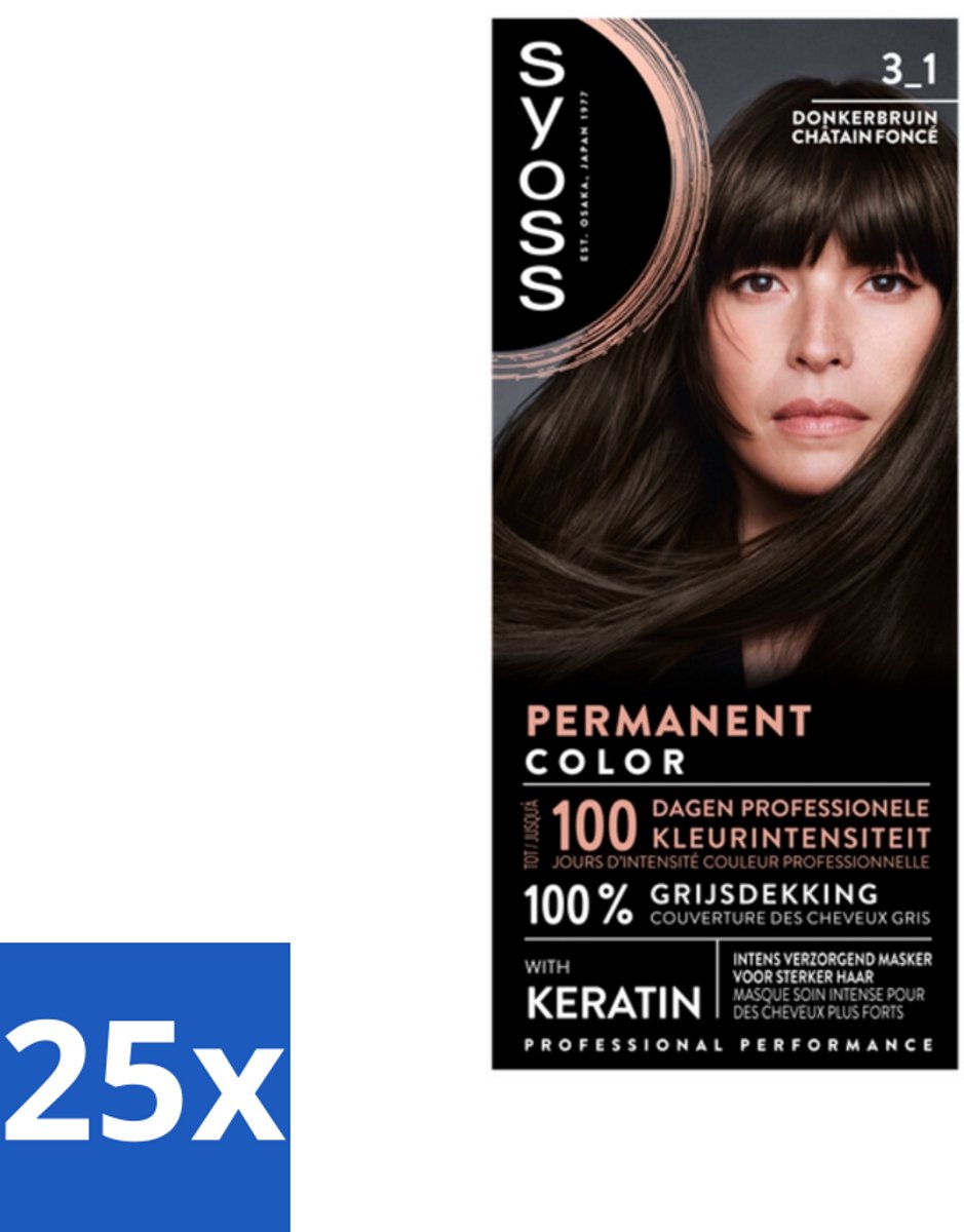 25 x SYOSS - Permanent Coloration 3-1 - Haarverf - Permanente Haarkleuring - Donkerbruin - Grijsdekking - Haarkleur - Permanent Coloration - Grijsdekking - Keratine-formule - Haarverf
