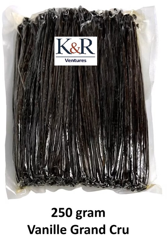 K&R Ventures® Vanille Grand Cru - Gousses de vanille de haute qualité - Gousse de vanille douce et parfumée - Longue conservation - Bourbon Premium Grade A 14-16 cm, 250 grammes - Gousses de vanille