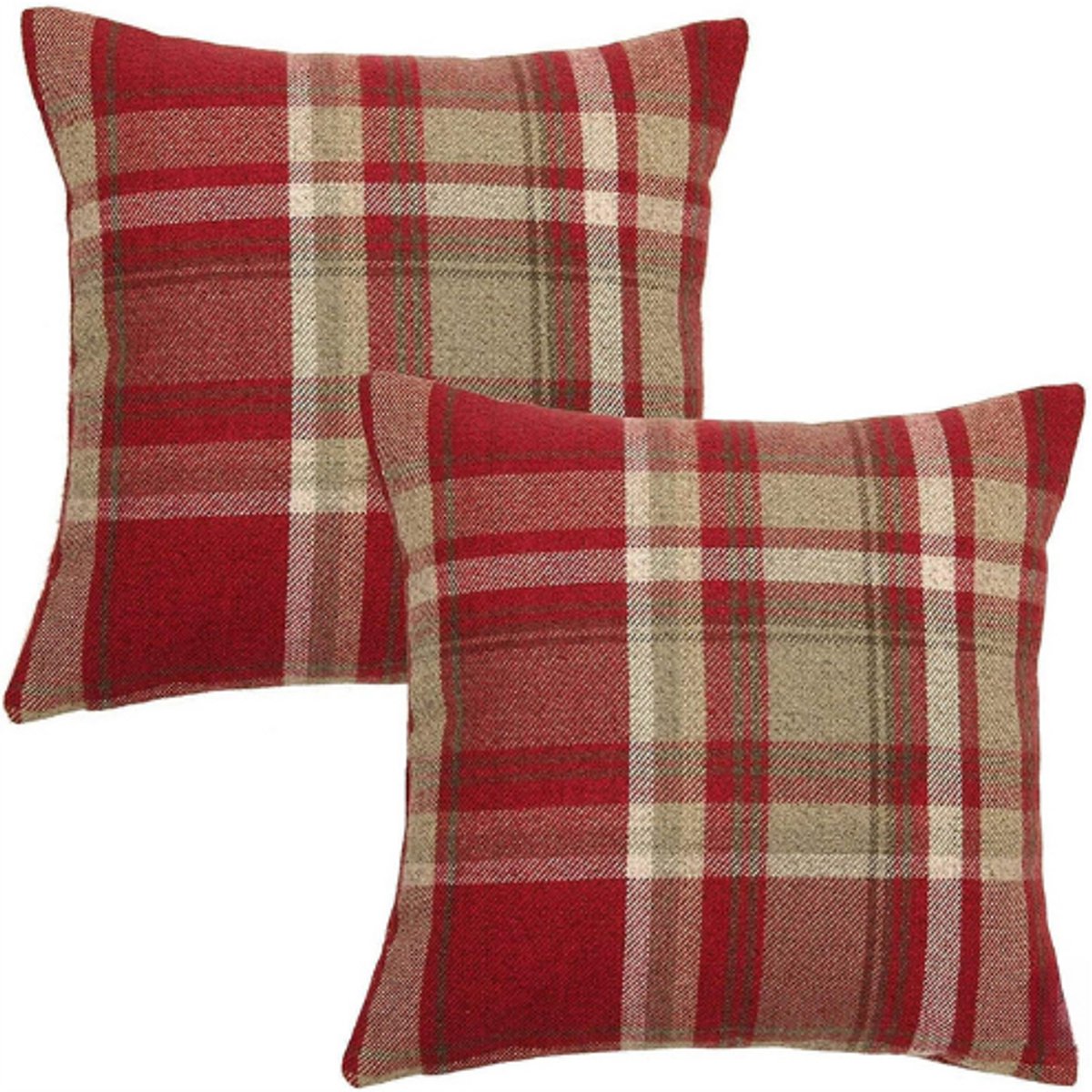 BOG Kussenhoezen Set Van 2 - Rood Tartan Plaid - 43x43 Cm - Klassieke Schotse Ruit - Sierkussenhoezen Voor Bank En Bed