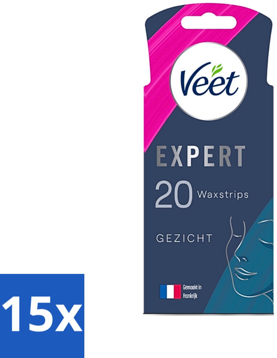 15 x Veet Expert - Ontharingsstrips - Gezicht - Gevoelige Huid - 20 strips - Gezichtsontlasting - Gezichtsontlasting Strips - Gezichtsontlasting Voor Gevoelige Huid - Waxstrips Gezicht - Gezichtsontlasting Voor Gevoelige Huid