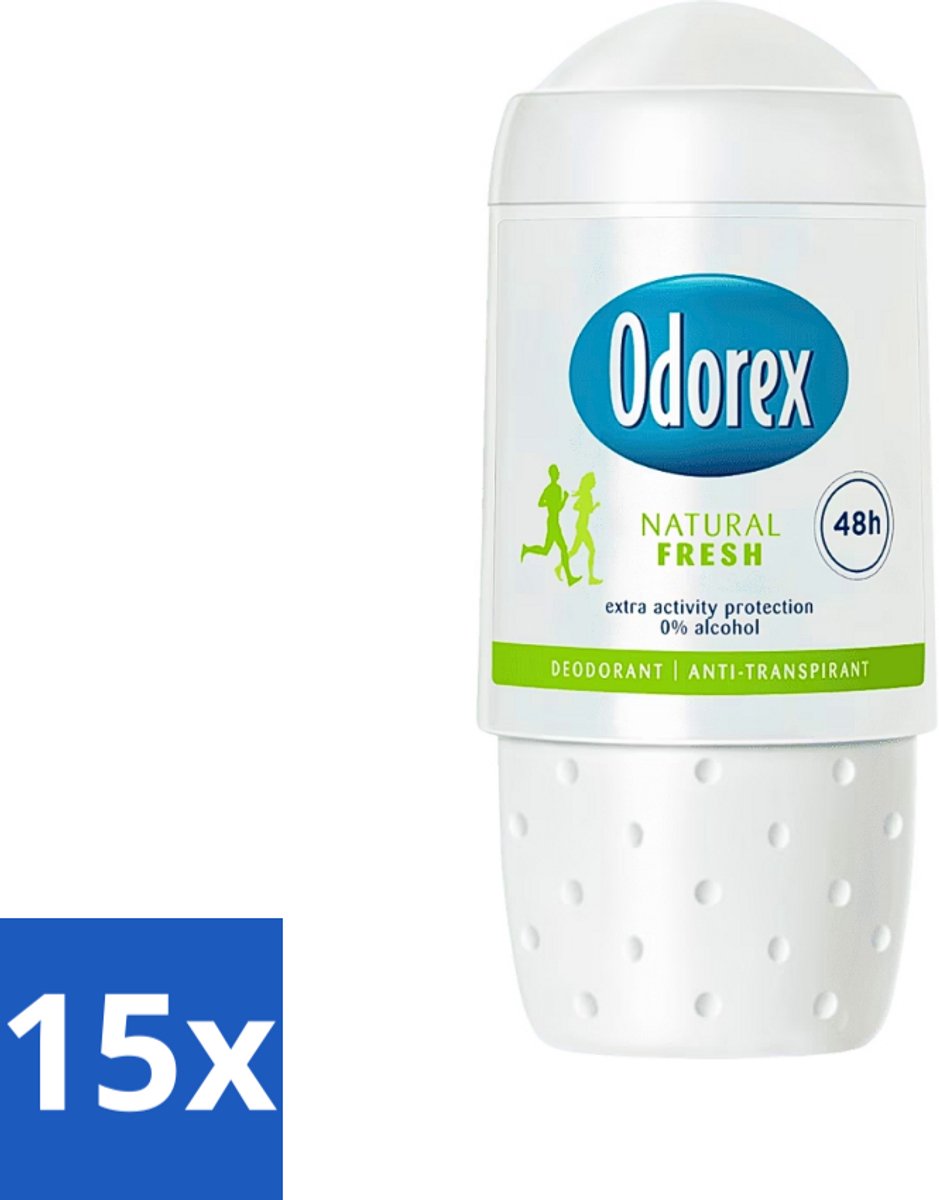 15 x Odorex - Deodorant Roller - Natural Fresh - Natuurlijke Frisheid - 50 ml - Deodorant Roller - Alcoholvrije Deodorant - Natuurlijke Frisheid - Zweetgeur Bestrijding - Huidvriendelijk