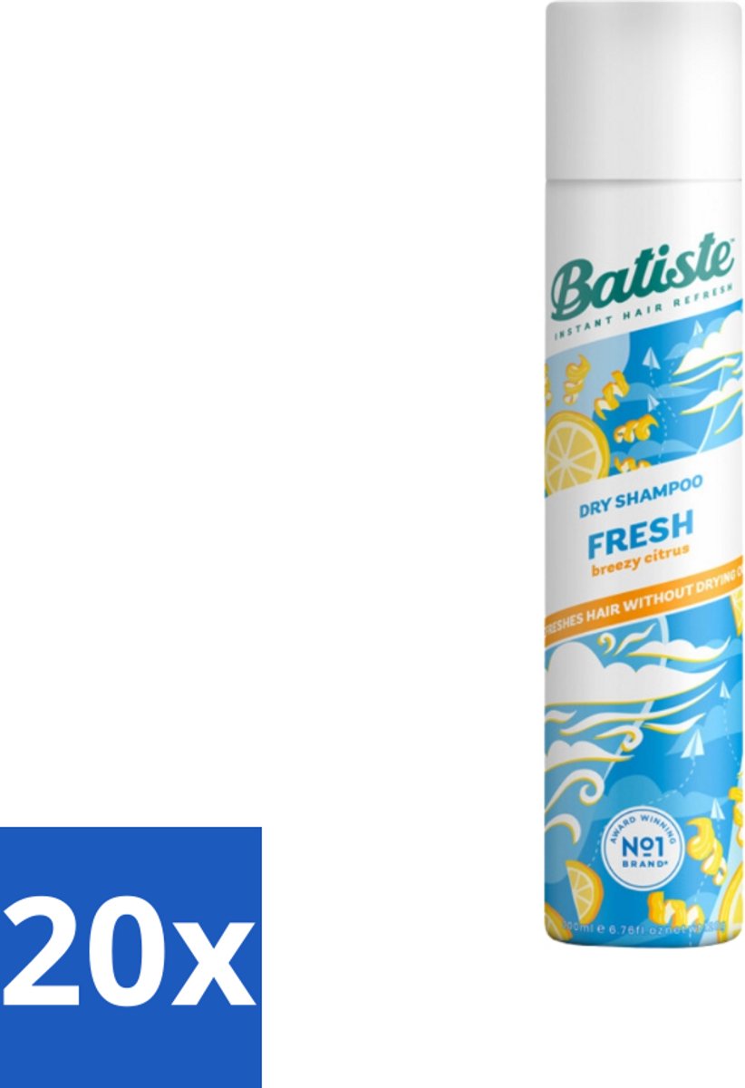20 x Batiste - Fresh - Droogshampoo - Koele en Schone Geur - Verfrist en Geeft Grip - 200ml - Droogshampoo - Fris Haar - Koele Geur - Snel Verfrissen - Vet Haar