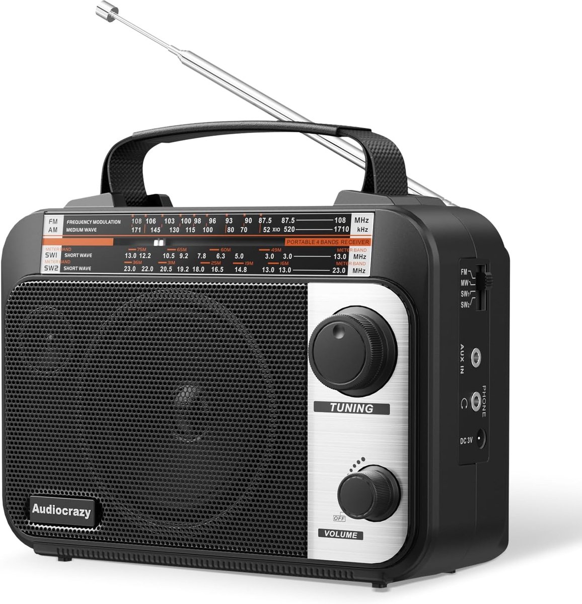 Multi-Band AM/FM/SW Radio met Nauwkeurige Tuning en Groot Geluidsvermogen