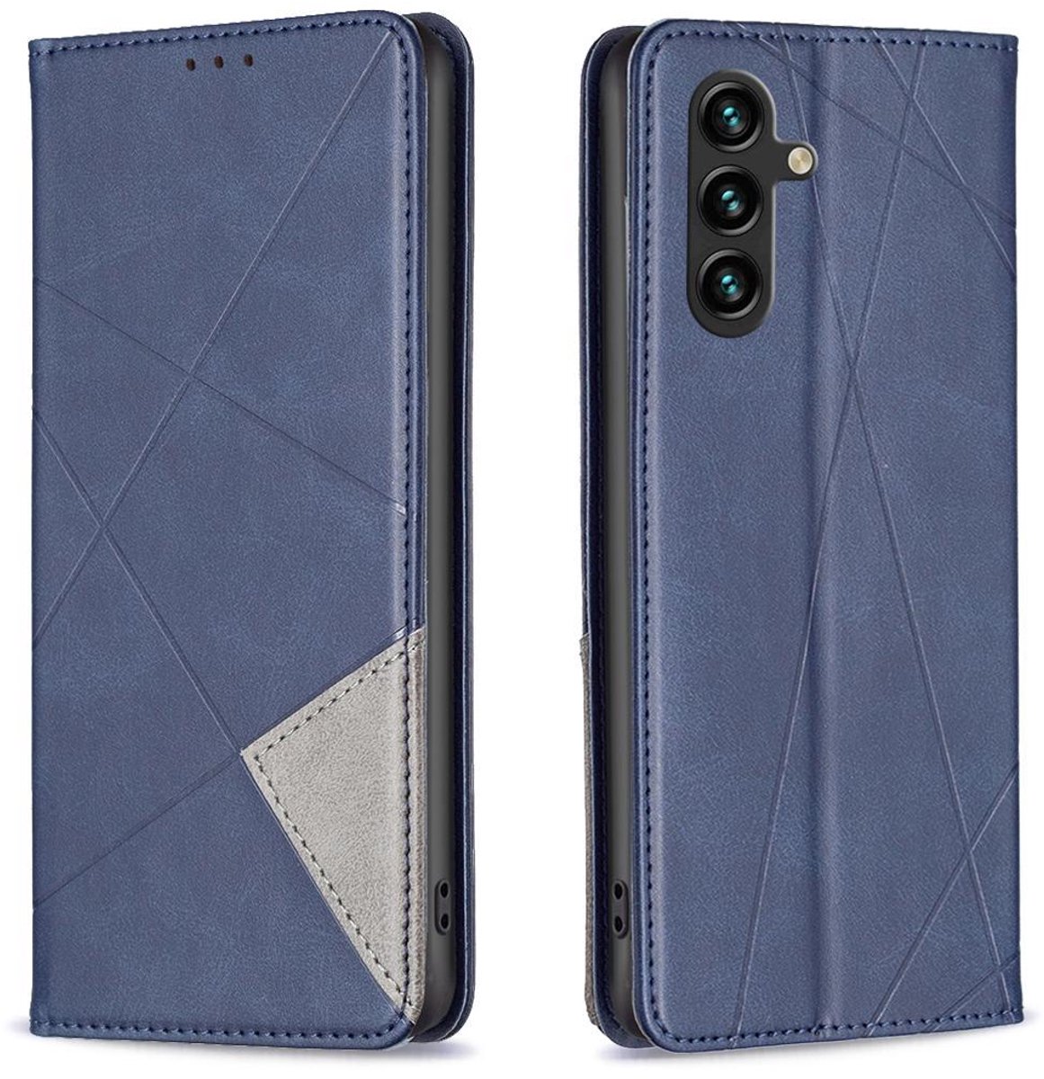 Mobigear Telefoonhoesje geschikt voor Samsung Galaxy S25 FE Hoesje | Mobigear Rhombus Slim Bookcase | Pasjeshouder voor 2 Pasjes | Telefoonhoesje voor Pinpas / OV Kaart / Rijbewijs - Blauw