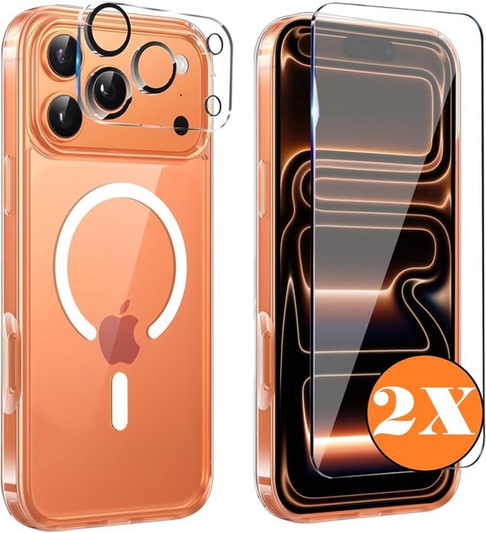 Coque transparente iPhone 17 Pro Max compatible MagSafe – Coque en silicone avec 2 protections d'écran et Protection d'objectif