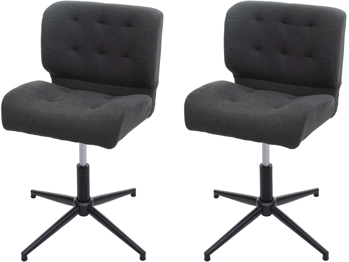 MCW Set van 2 eetkamerstoelen MCW-H42, draaistoel, in hoogte verstelbaar draaibaar ~ stof/textiel donkergrijs, voet zwart