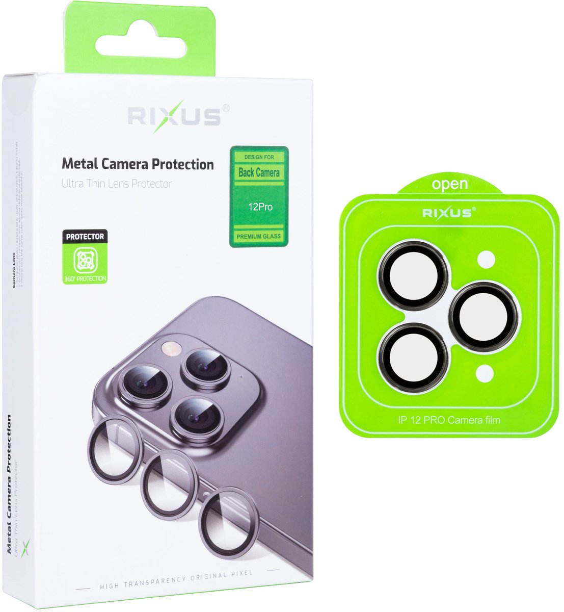 Rixus Metal Shield Camera Tempered Glass For Apple iPhone 12 Pro Graphite