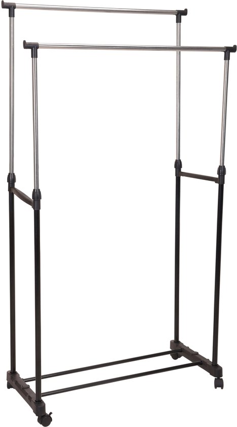 Kledingrek - op wieltjes - dubbele stang - verstelbaar - 160 cm - metaal