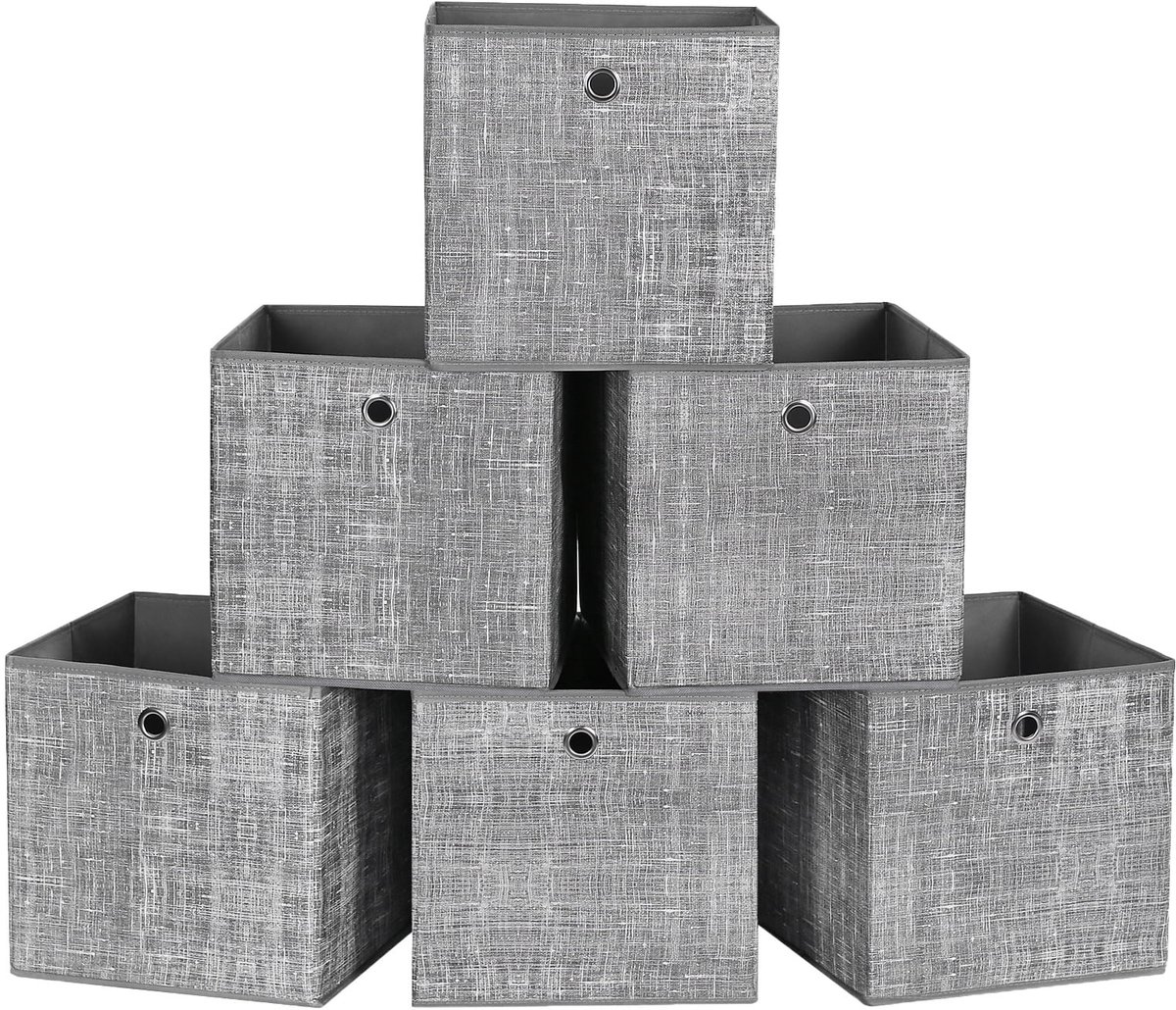 Set van 6 Stoffen Opbergboxen / Opbergers - Grijs, Opvouwbare Opbergmanden voor Kast, Lade en Garderobe, 30x30x30 cm, Ademend Materiaal