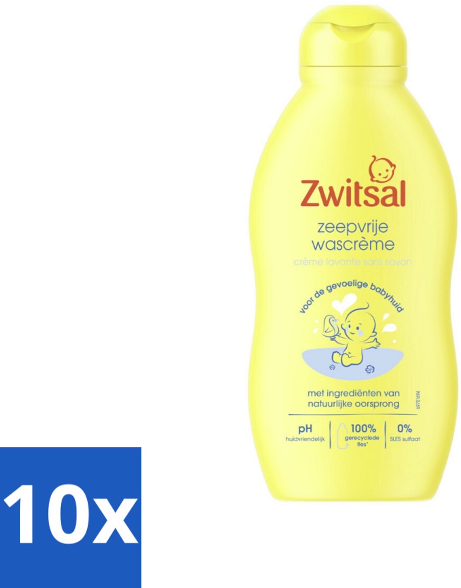 Image of 10 x Zwitsal - Zeepvrije Wascrème - Milde Reiniging - Gevoelige Babyhuid - 200 ml - Babyproducten - Zwitsal - Anti-prik - Gevoelige Babyhuid