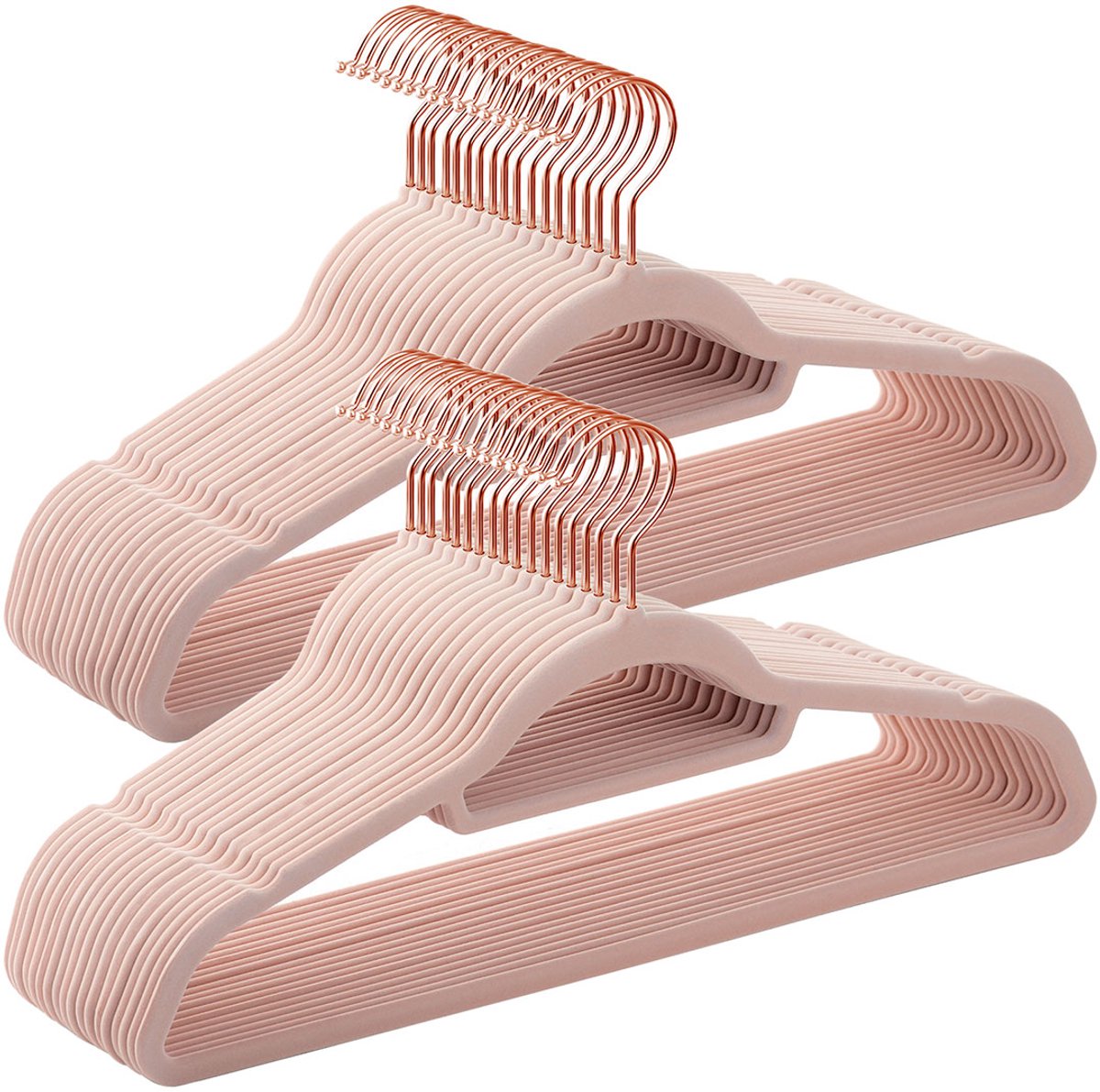 Fluwelen kledinghangers - 50 stuks - Anti-slip draaibare haak - Roségoud
