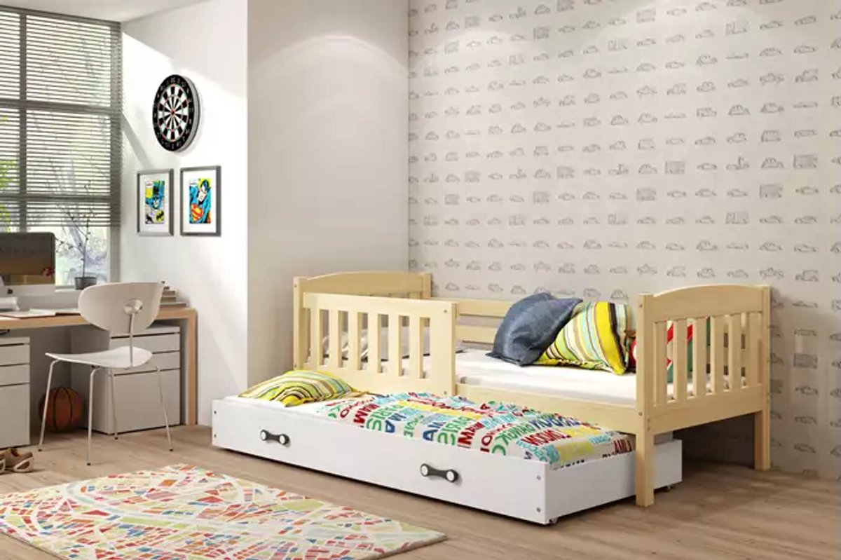 BMS - Pull-out Kinderbed KUBUŚ - 80x160cm - Met Lade - Pine/Wit