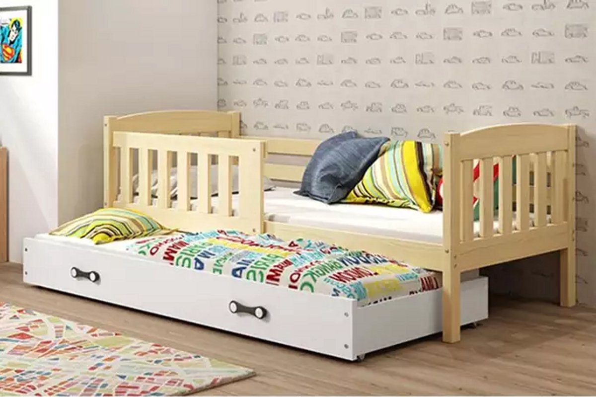 BMS - KUBUŚ - Uitklapbaar Jeugdbed met Matras en Lade - 90x200 cm - Pine/White