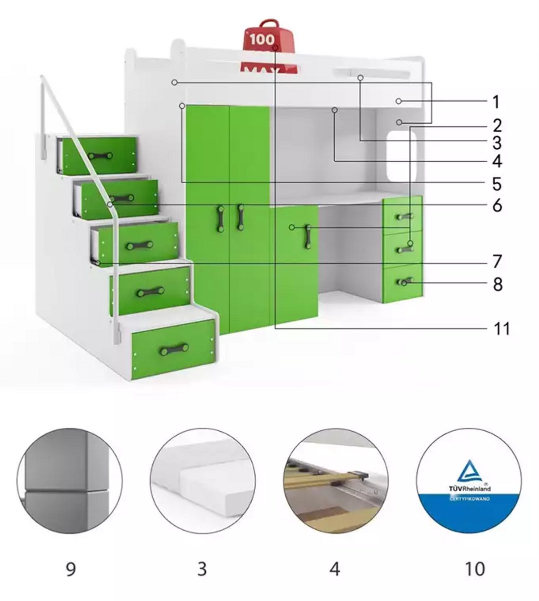 BMS - Jeugdbed MAX 4 - 80x200 - Groen
