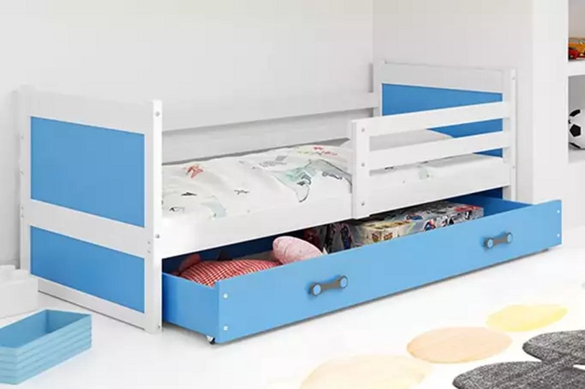 BMS - Jeugdbed - 90x200 cm - Wit/Blauw - Inclusief Lade