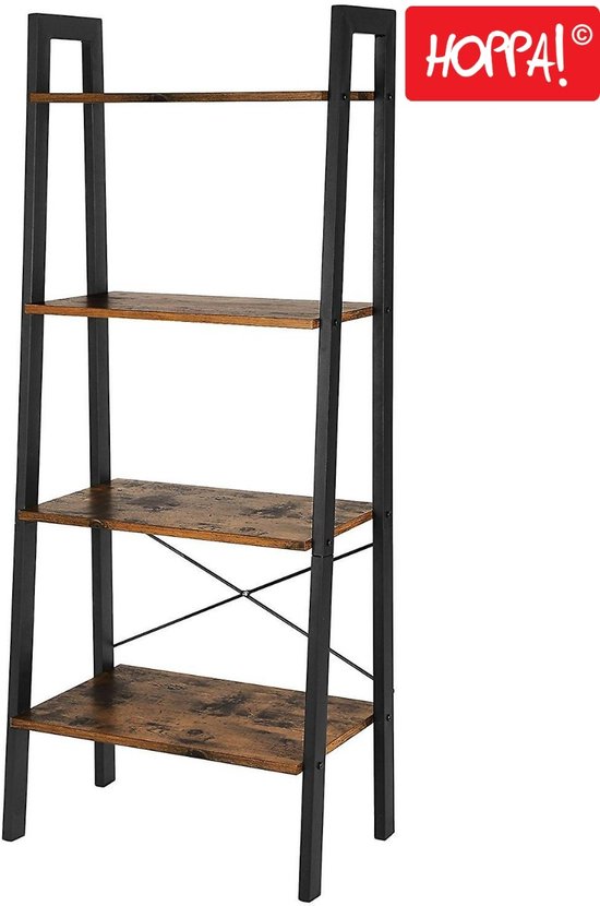 Hoppa! - Industriële Wandkast - Bruin - Metaal/Bruin - 56 x 34 x 137,5 cm (B x D x H)