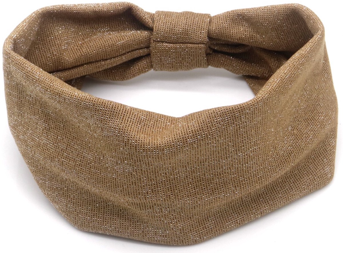 Elastische Haarband met Glitter - Brede Hoofdband 8cm - Bruin