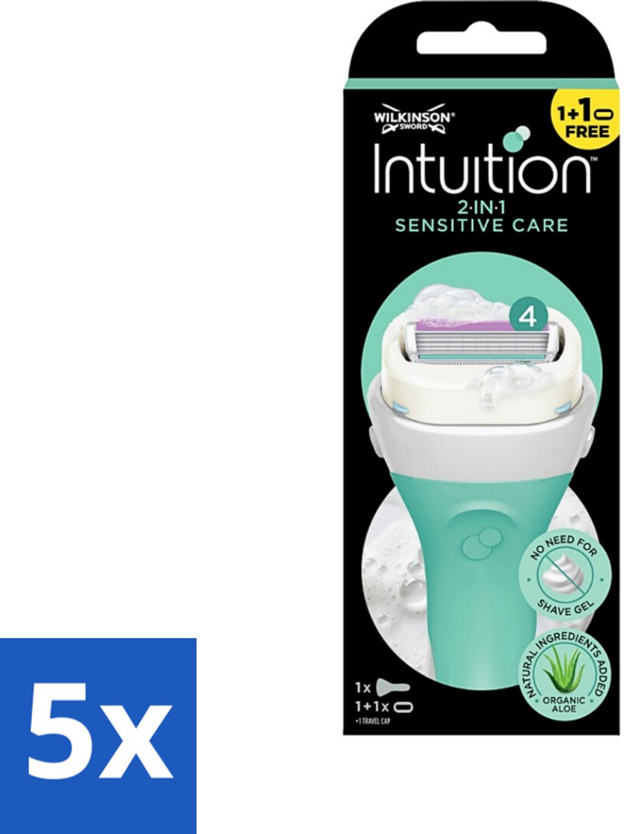5 x Wilkinson Sword - Scheermes - Intuition Sensitive Care 2-in-1 - Zacht - 1 scheermes - Scheermes - Vrouwelijke Scheermes - Zachte Scheermes - 2-in-1 Scheermes - Schuimende Scheermes