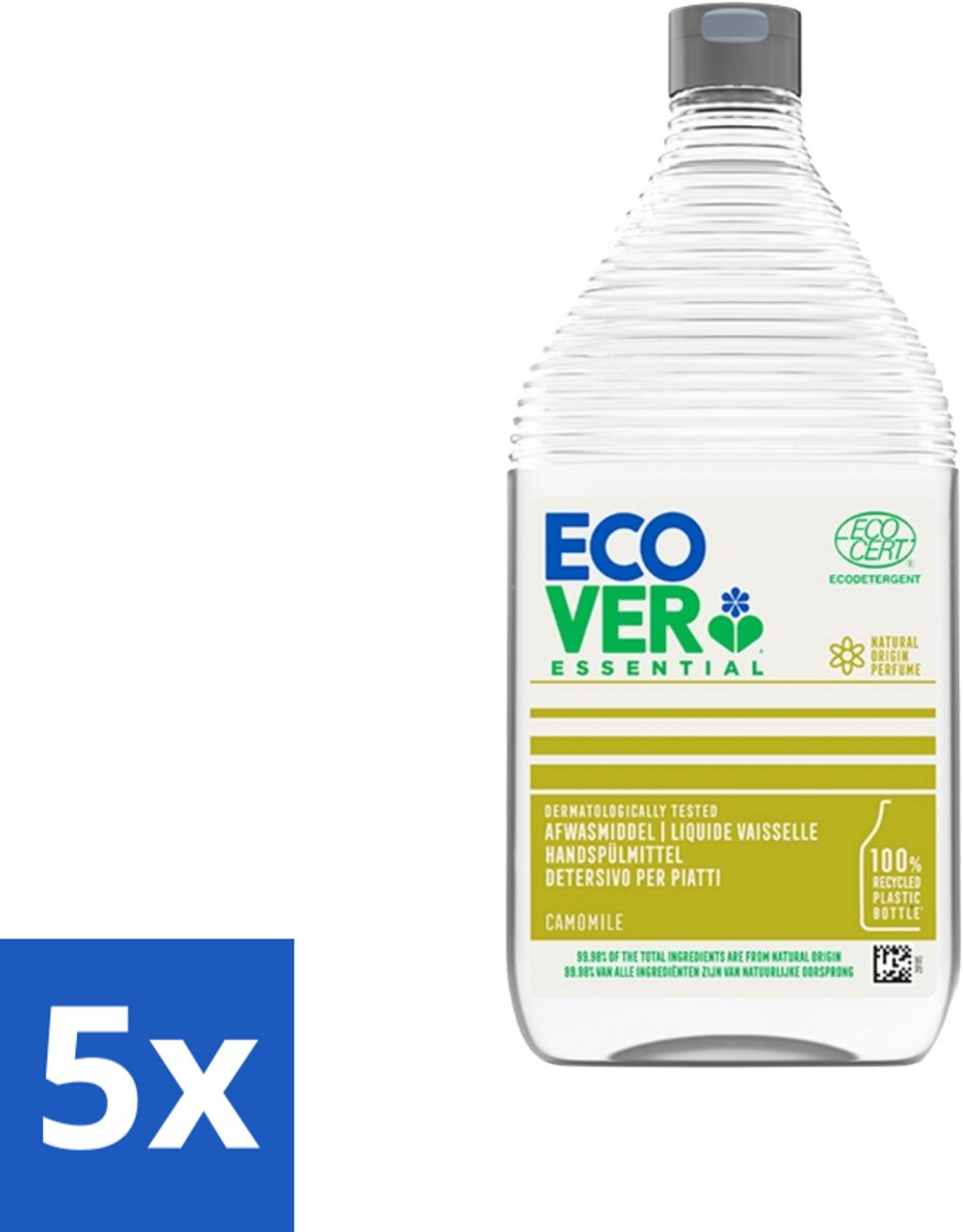 5 x Ecover - Afwasmiddel Essential - Kamille - 950 ml - Ecover Afwasmiddel Kamille - Afwasmiddel Kamille - Plantaardig Afwasmiddel - Kamille Geur - Ecologisch Afwasmiddel