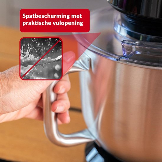 Multifunctionele Keukenmachine met Rvs Kom - 5L, 2200W, 6 Snelheden, Spatdeksel, Deeghaak en Garde (Zwart) van Merkloos — afbeelding 2
