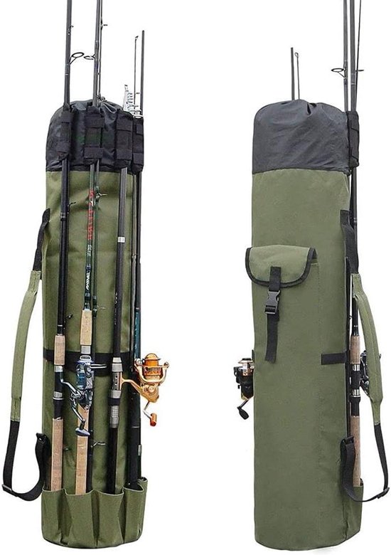 Allecto Plus - Sac de pêche portable pour la Pêche en Plein air - Sac pliable pour canne et moulinet - Toile verte au look rétro. Sacs de rangement pour outils de perche.