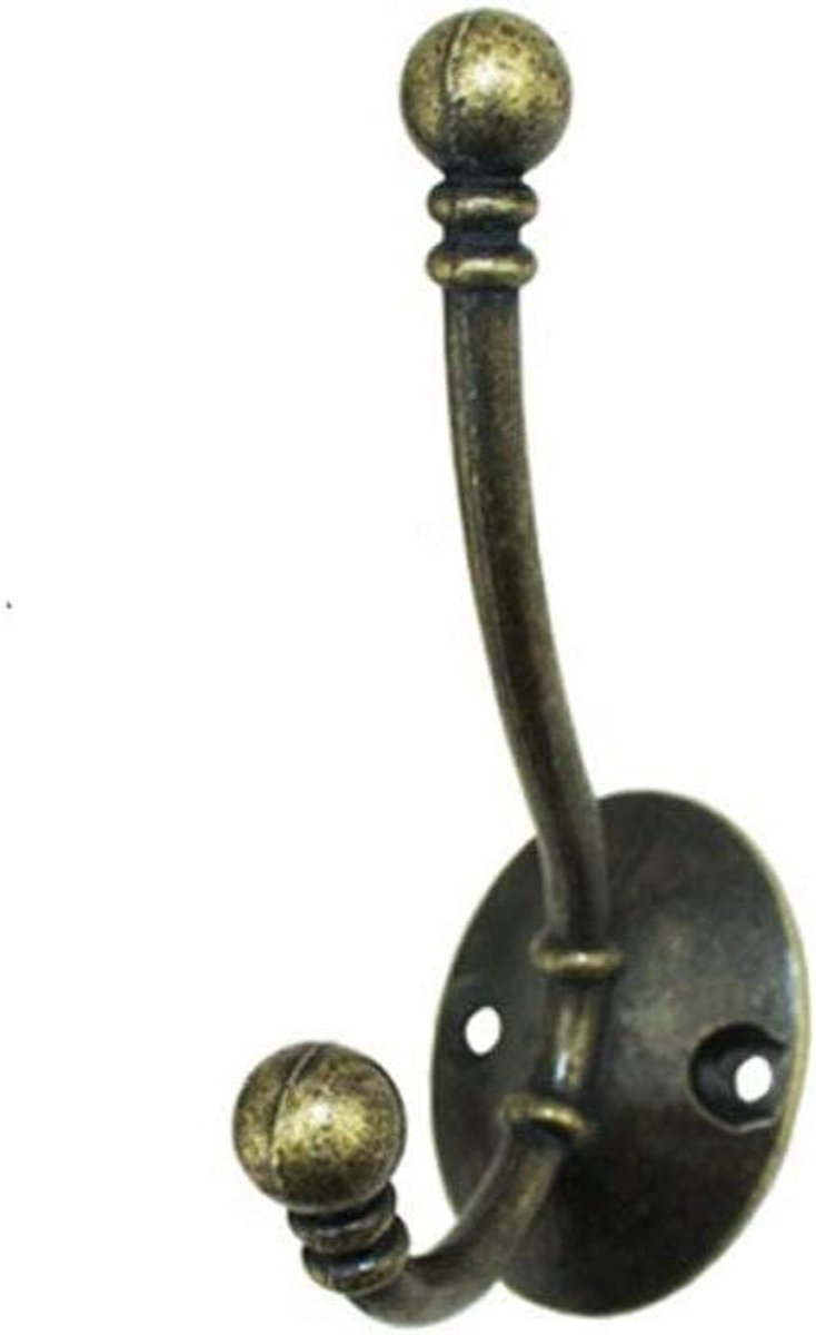 Allecto plus - Set van 6 Heavy Duty Dubbele Wandmontage Haken met Schroeven - Antieke Bronzen Kleding Hoed Haken voor Keuken Badkamer Slaapkamer