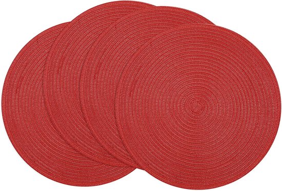 4 stuks ronde placemats - Antislip en wasbare tafelmatten - 30 cm placemats - Geweven hittebestendige placemats voor kerst, gezin, bruiloft en feest tafeldecoratie (Rood)