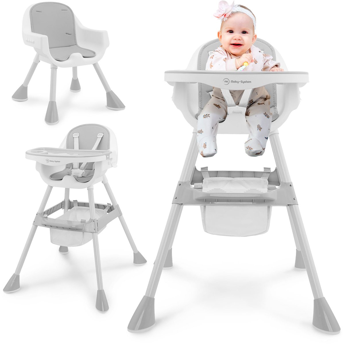 Moby-System Magnolia 2-in-1 Verstelbare Kinderstoel – Hoog & Laag – Grijs