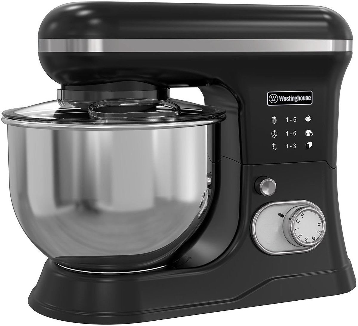 Westinghouse Retro Standmixer - 1200W - Keukenmachine 5L Mengkom - Keukenrobot - Keukenmixer - Foodprocessor - Zwart